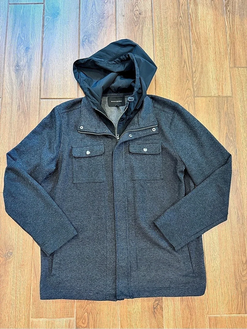 Banana Republic Men's Textured Hooded Jacket Black XL